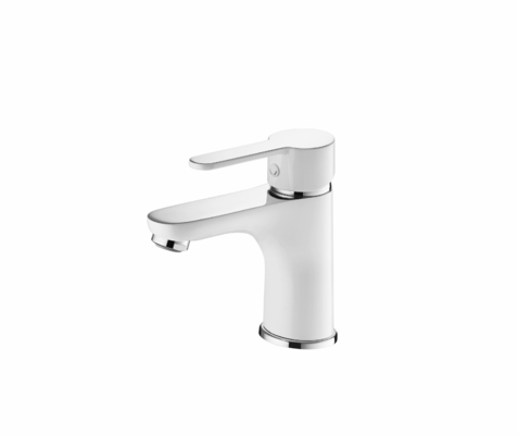 真鍮製 温水・冷水洗面台用蛇口 シングルハンドル クローム/ホワイト